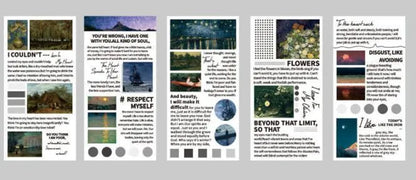 Pack of 20 rectangular paper stickers featuring famous landscape painting artworks.