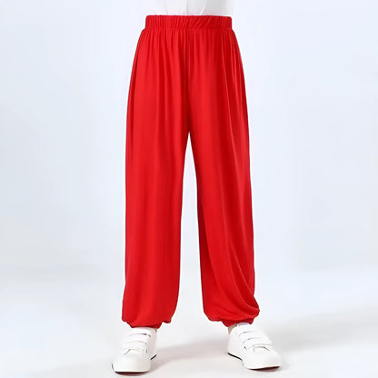 Children's high elasticity Sanda practice pants in Lycra fabric available in black, red or white