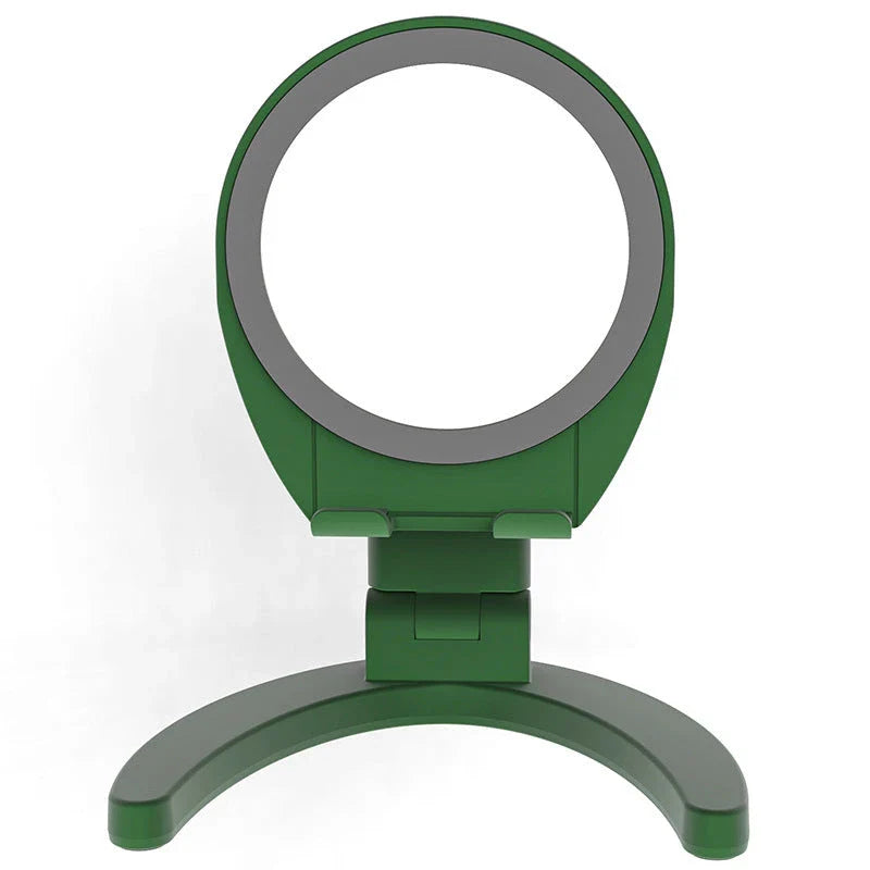 Adjustable phone stand with built-in makeup mirror for hands-free viewing and on-the-go grooming