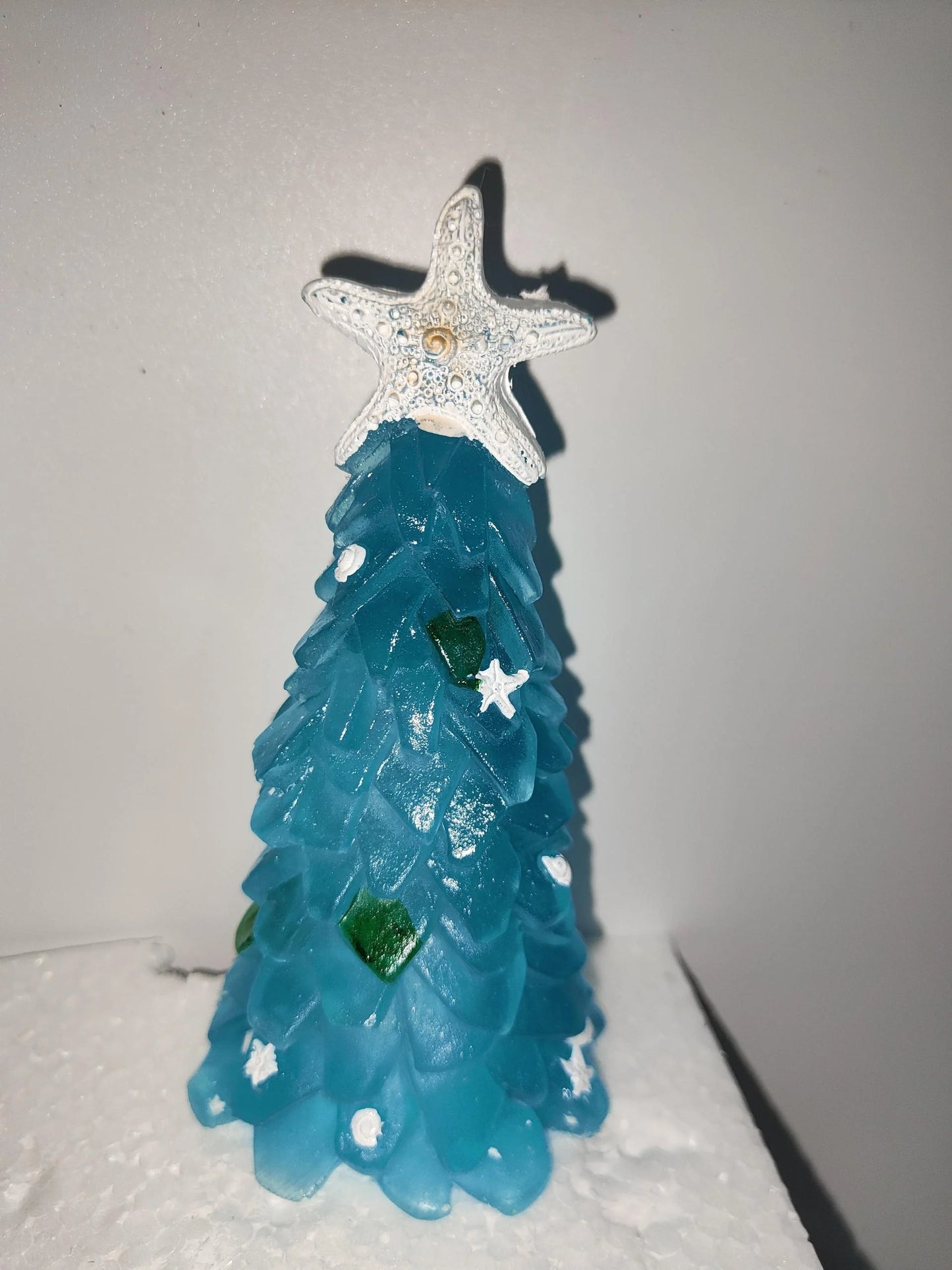 Blue PVC Christmas tree decoration with ocean theme, 15cm height
