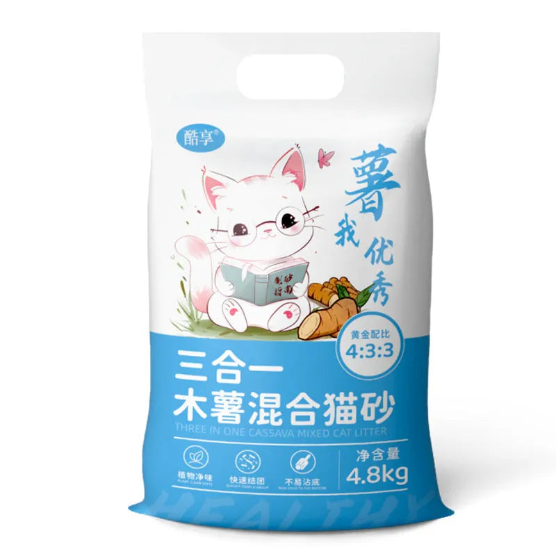 10kg mixed bitter cassava cat litter with bentonite, dust-free plant sand for clumping and odour control