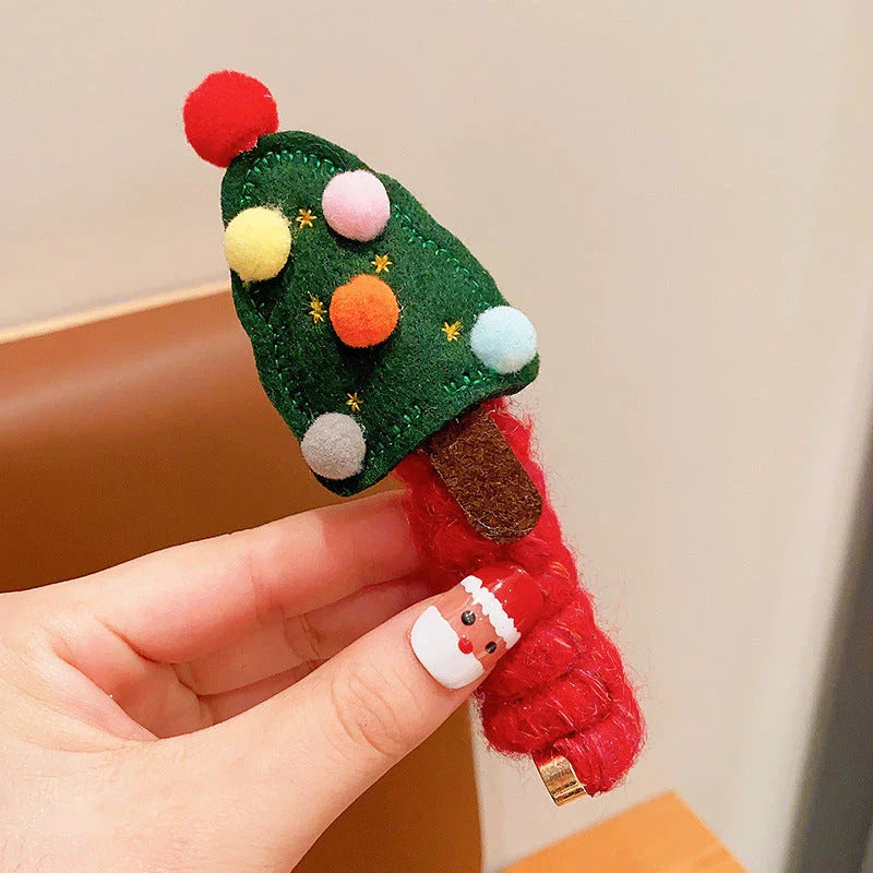 Festive Christmas-themed hair ties with cute designs like bells, trees, and reindeer for kids