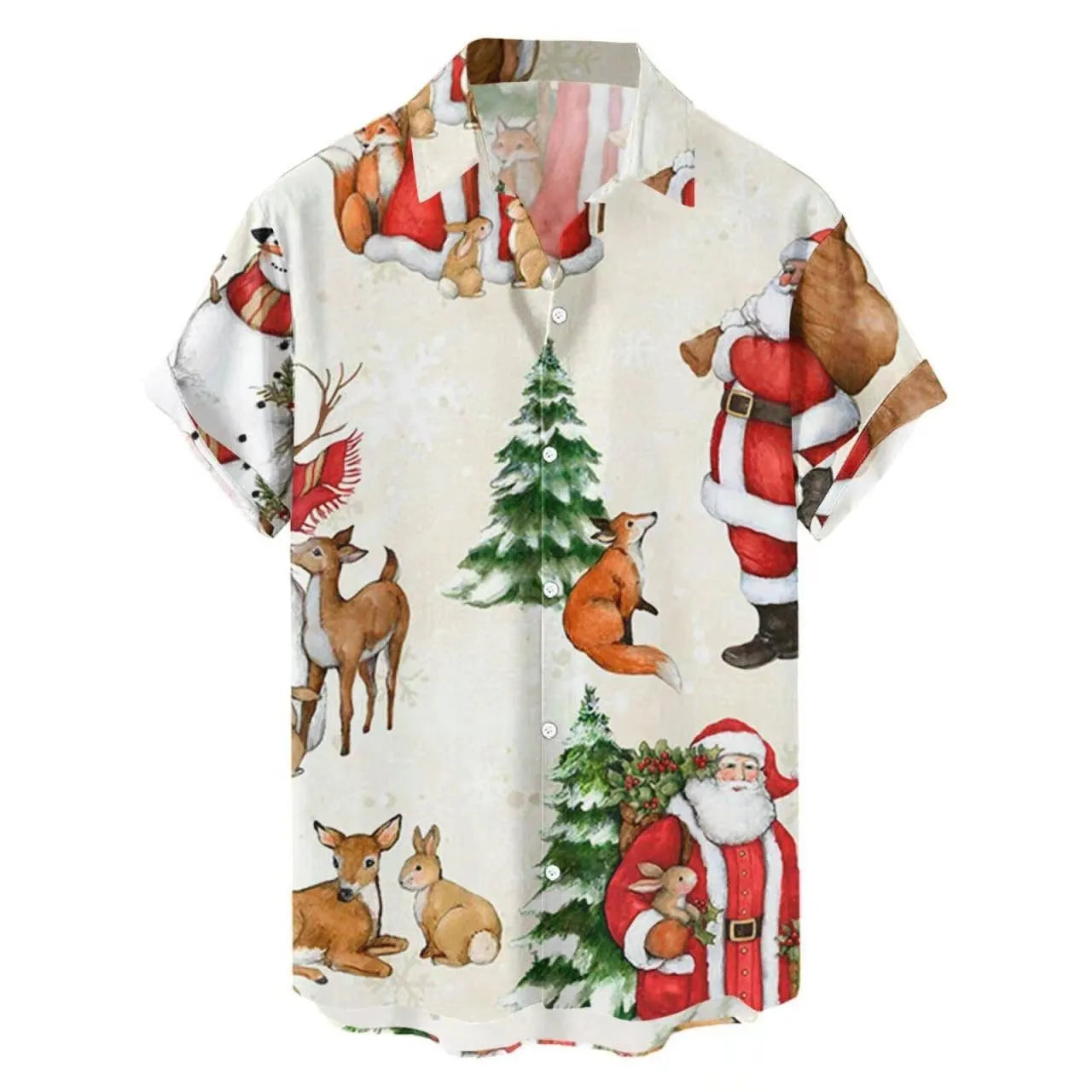Men's short-sleeved Hawaiian shirt with a colourful 3D printed pattern.