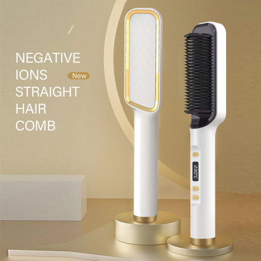 Salon-quality hair straightening brush with ceramic heating plates for smooth, frizz-free hair styling