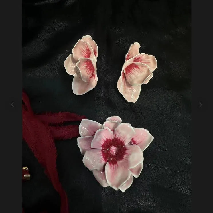 Alloy flower stud earrings with oil-spot glaze electroplating in blue, green, purple, and rose colour options