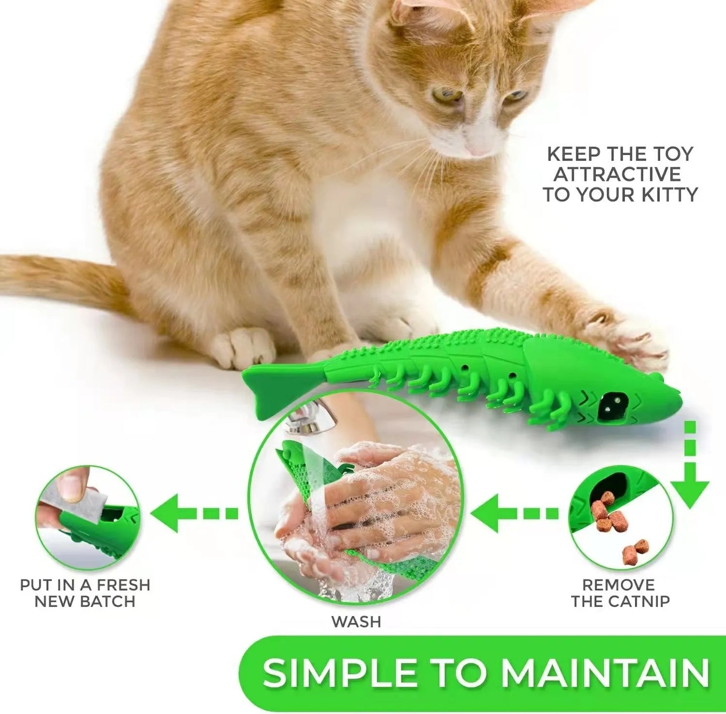 Blue hard rubber cat chew toy with catnip and a bell for dental care and interactive play.