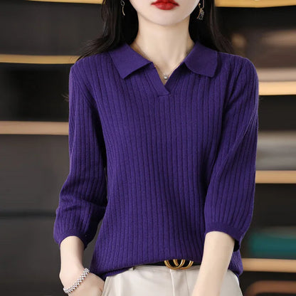 Women's loose slimming inner sweater with stripe pattern, long sleeves and pullover style, sizes S-2XL
