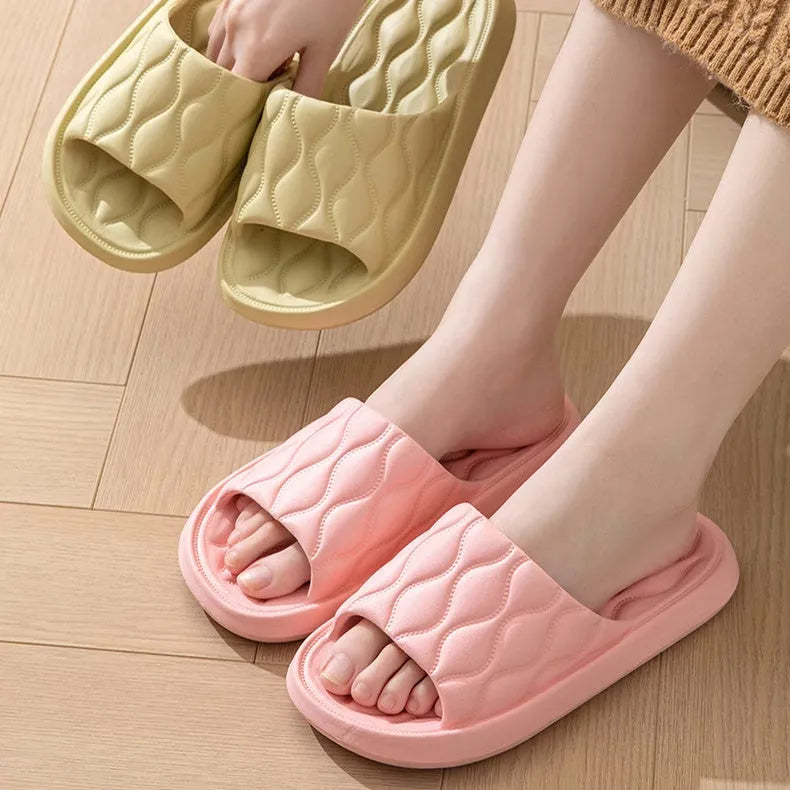 Ripple style EVA house slippers in white, pink, light green, dark khaki or black, sizes 36/37 to 44/45, one pair