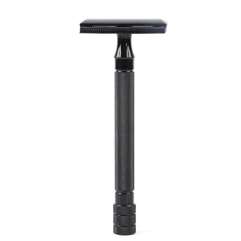 Traditional manual pogonotomy metal scraper and brush set in black or silver colour