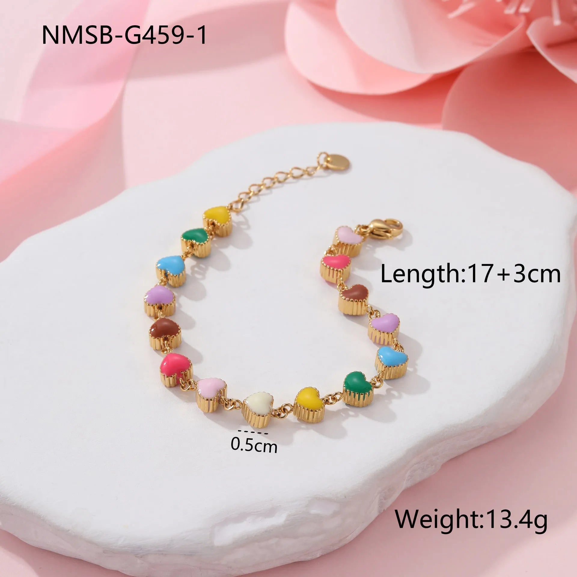 Women's love heart-shaped titanium steel bracelet necklace with colourful oil design and gold electroplating