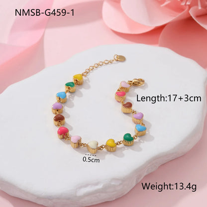 Women's love heart-shaped titanium steel bracelet necklace with colourful oil design and gold electroplating