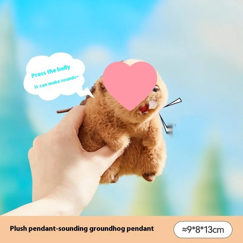 Polyester sounding groundhog plush pendant in colour box for bags and keys