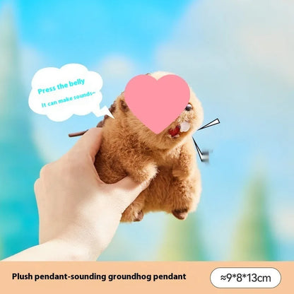 Polyester sounding groundhog plush pendant in colour box for bags and keys