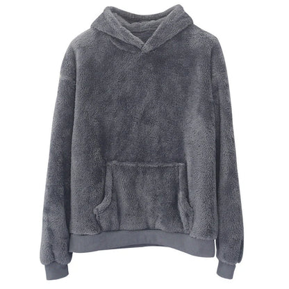 Double-sided velvet hooded sweater for men in navy blue with pockets