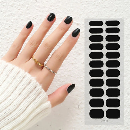 Semi-curing gel nail stickers sheet showing 22 solid colour designs including roses, tulips, and geometric patterns