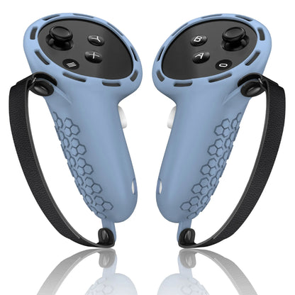 Silicone protective sleeve on a Meta Quest 3 VR controller handle in multiple colour options.