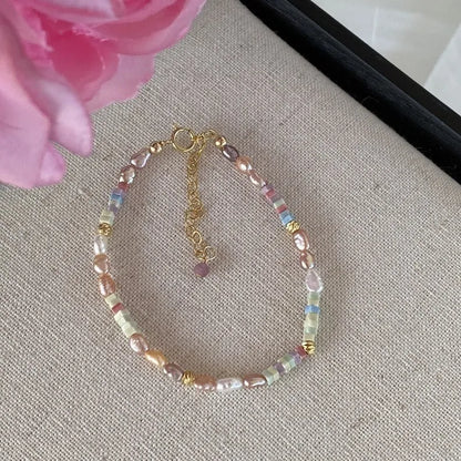 14K gold-plated purple natural pearl bracelet and necklace set with irregular mini pearls and U-shaped design