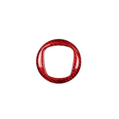 Carbon fiber steering wheel cover shown in black and red colour options for vehicle interior enhancement