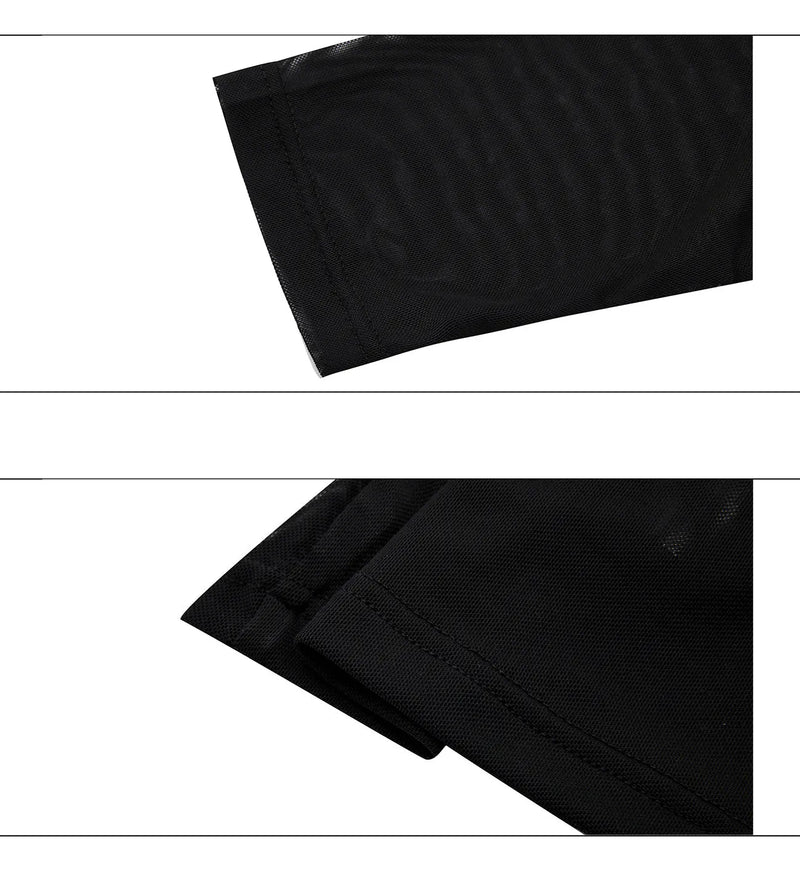 Niche mesh ice-feeling slim bottoming shirt in long sleeve trendy style made from 92% polyester and 8% spandex for a close fit, available in black or white and sizes S, M, L, XL, please consult the size chart before purchase as Asian sizing runs smaller