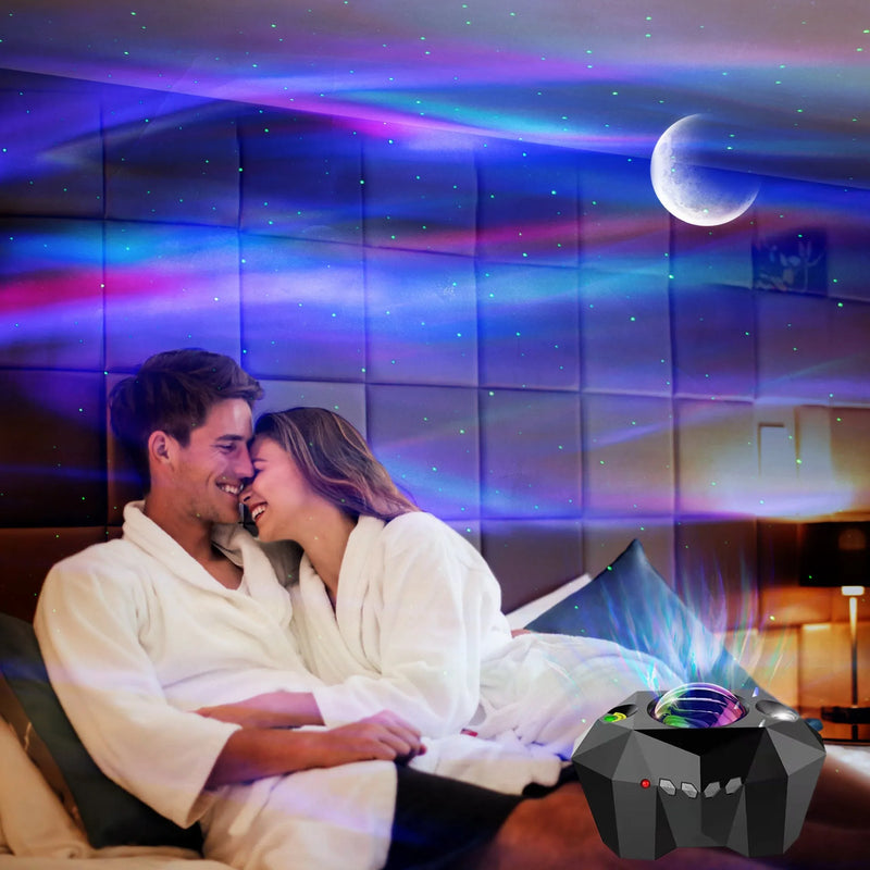LED Dream Aurora Borealis Ocean Star Light Projector with Green Laser, Remote Control and USB Power AC6923 for Home Bedroom Ceiling Wall Decor in Black or White, Features 13 Watermark Colour Patterns and Timer Function