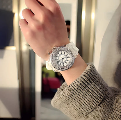 A captivating unisex watch with a flashing rainbow of 7 LED colours and a rhinestone-encrusted alloy case