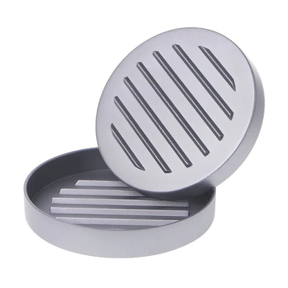 Aluminium burger press with base and handled plate for 1cm thick patties