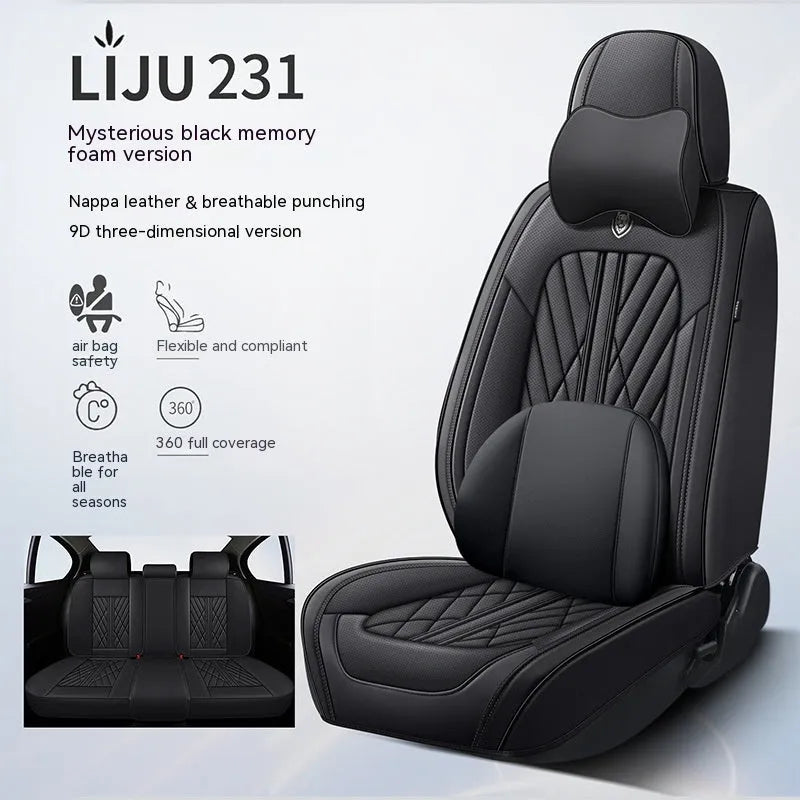 Five-seat car seat cushion set with leather covering in various colour combinations