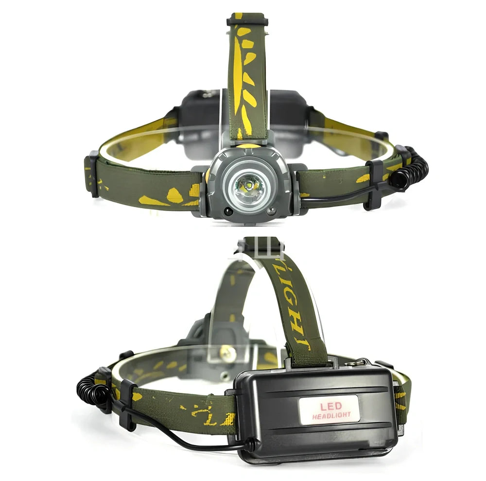 Retractable aluminium alloy headlamp extended to 15cm with 1000-lumen beam for camping and night riding, including induction charger