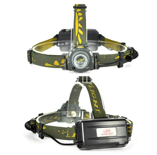 Retractable aluminium alloy headlamp extended to 15cm with 1000-lumen beam for camping and night riding, including induction charger