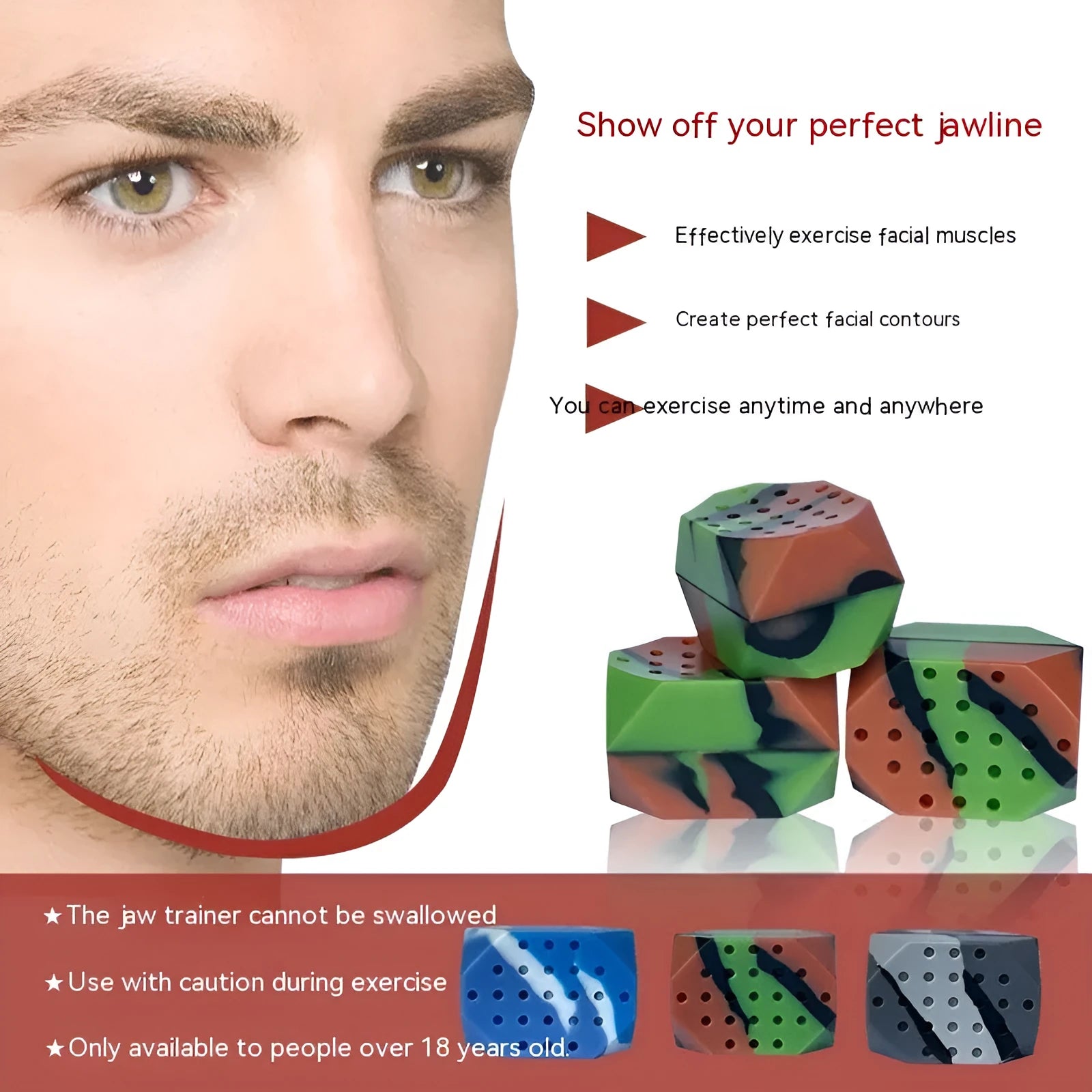Two camouflage silicone facial muscle fitness balls for jaw training.