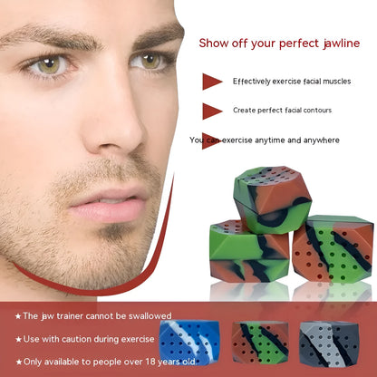 Two camouflage silicone facial muscle fitness balls for jaw training.