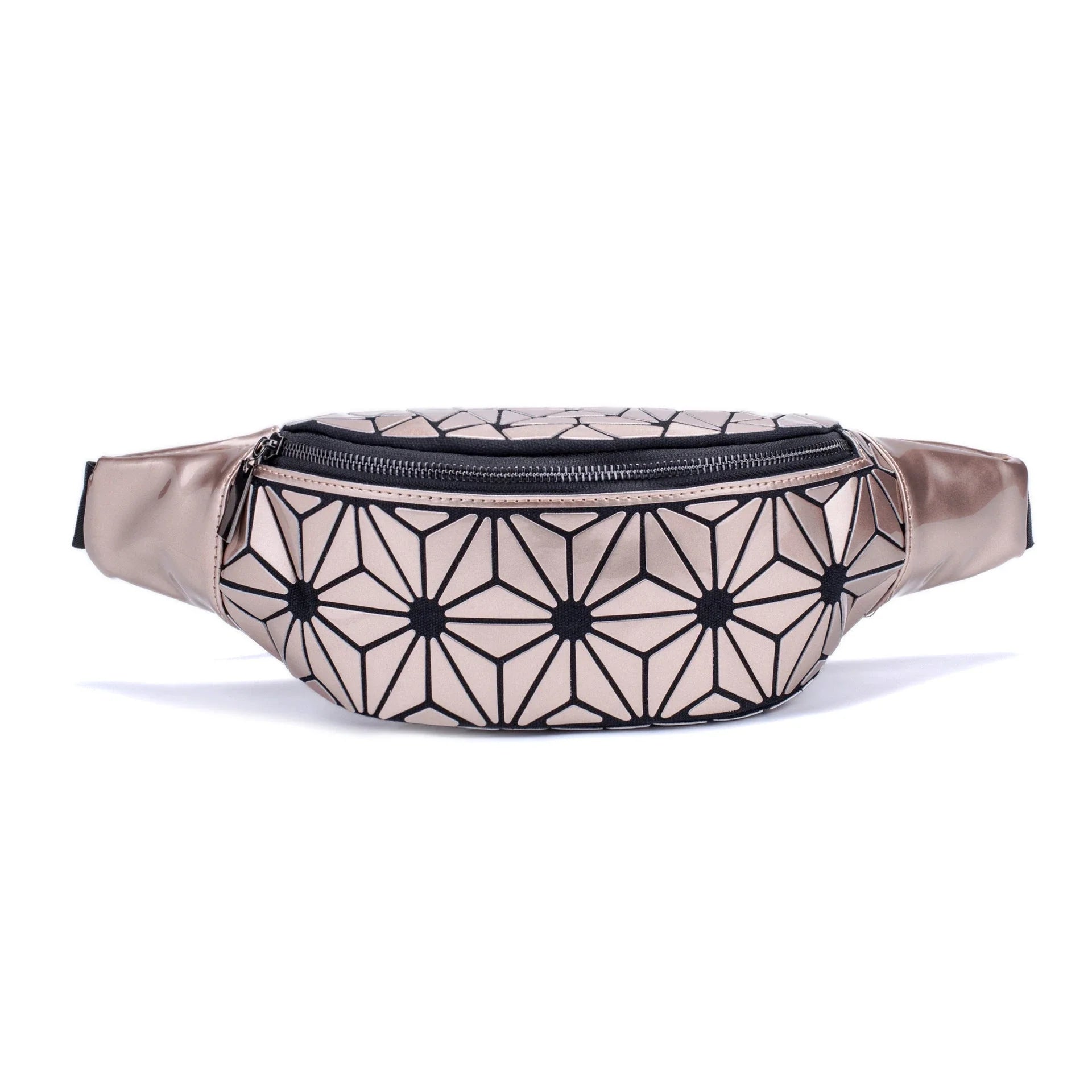 Stylish fanny pack with geometric design, available in multiple colors for hands-free, fashionable carry