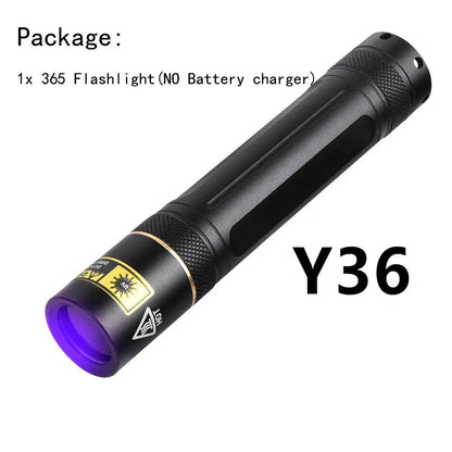 Y36 8006 365nm UV LED flashlight in aluminium alloy with 5W power and 18650 battery option