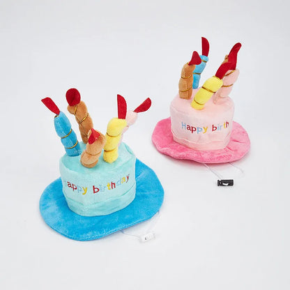 Blue and pink dog birthday hats for toy dogs measuring 21cm wide by 15cm tall