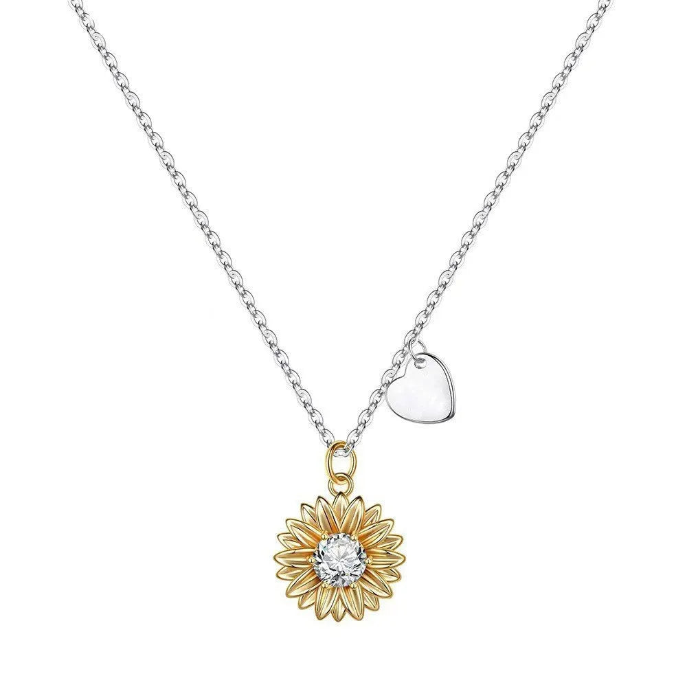 925 silver sunflower necklace with geometric daisy pendant on adjustable 21-50cm cross chain