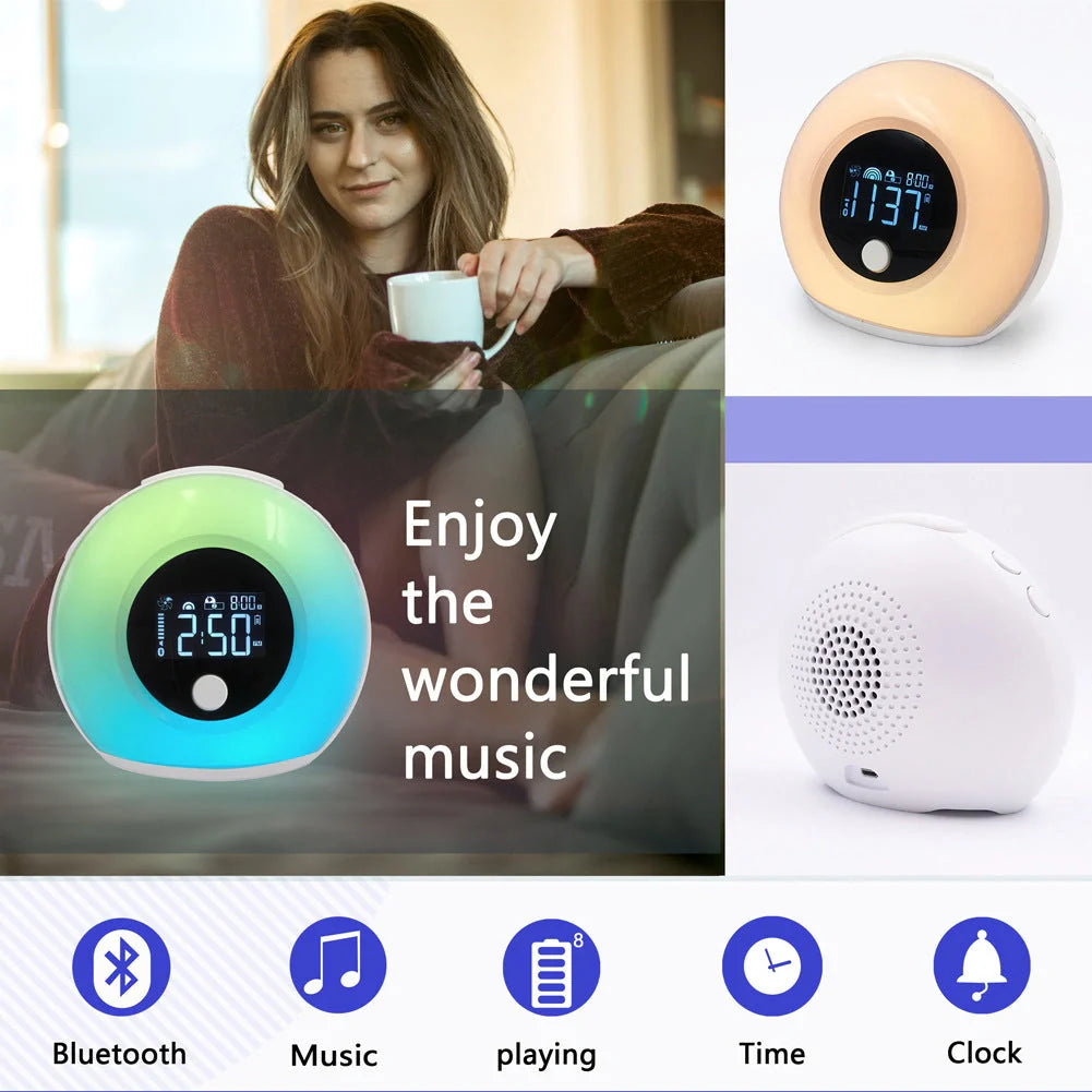 Digital Music Alarm Clock with Bluetooth 5.0 and VA LCD screen in colourful design