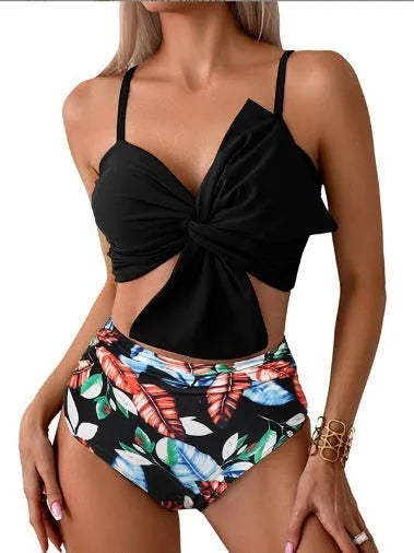 Women's big bow print bikini swim trunks set in nylon fabric available in multiple colours