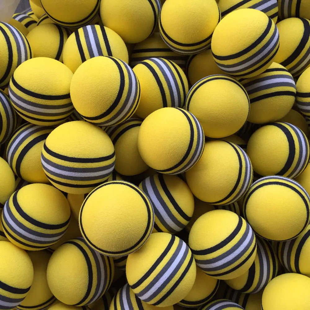 42mm EVA foam cat ball toy in yellow, red, and light blue with soft golf ball shape
