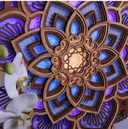 Mesmerizing Mandala Night Light with warm, calming illumination for a tranquil yoga or meditation space