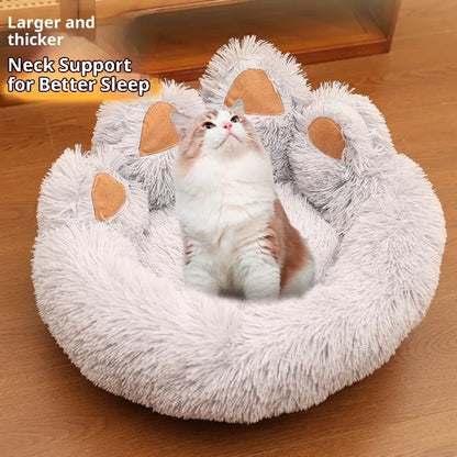 Round plush cloth dog bed in coffee colour, grey or pink, hand-shaped brush nest design, 50cm to 130cm diameter