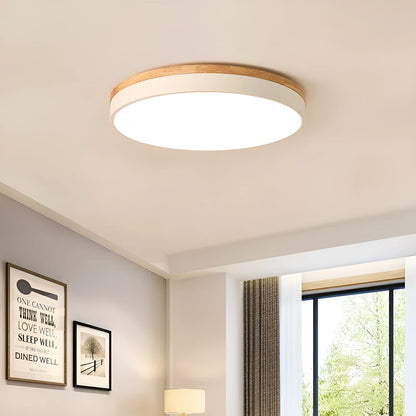 Nordic style solid wood and iron LED ceiling lamp with round design in white finish
