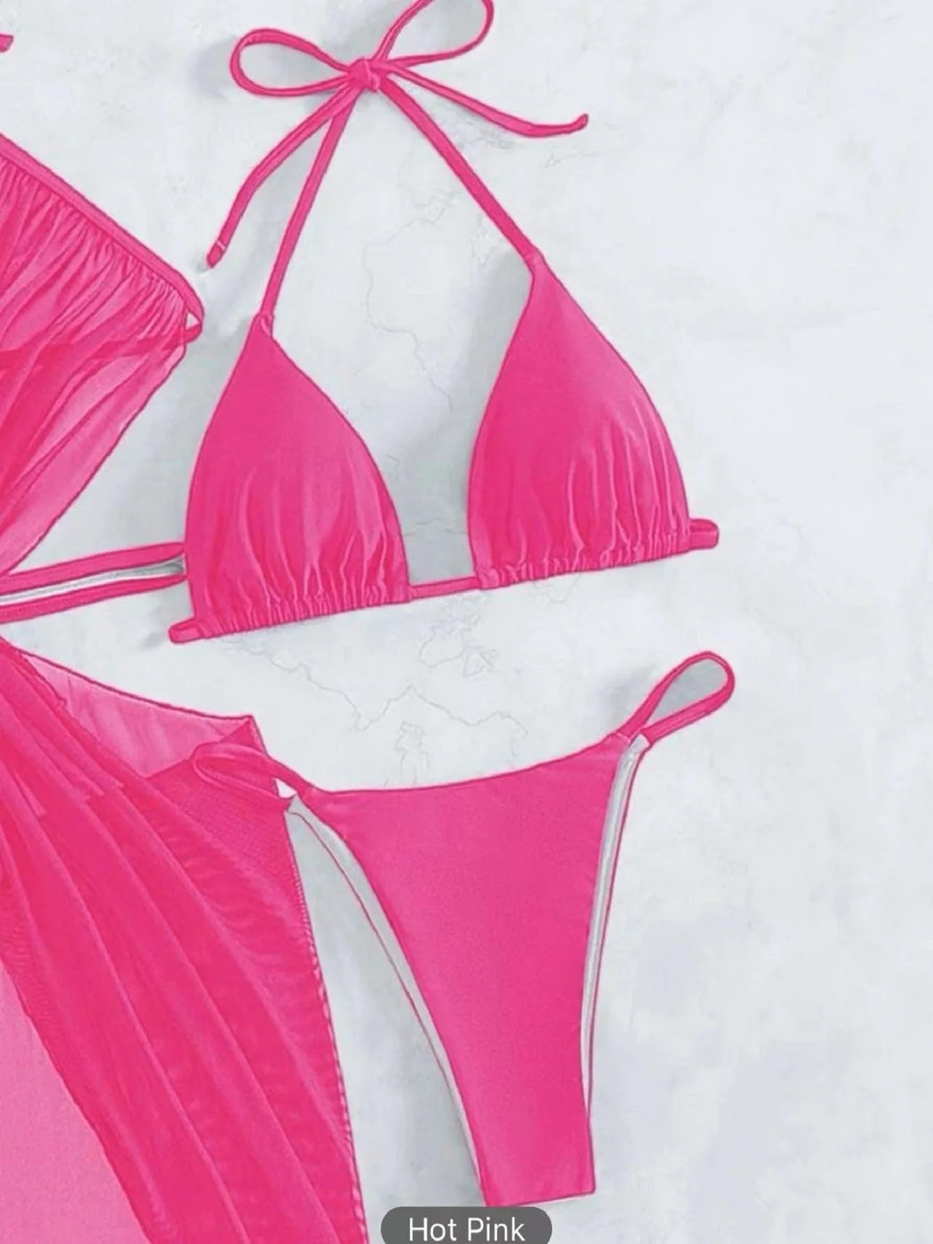 3-piece halter neck bikini set in black, white, blue, and dark pink for beach and summer wear