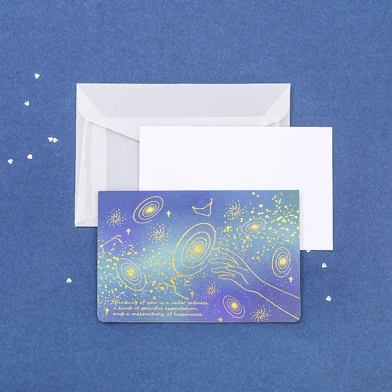 Set of three bronzed sulfuric acid paper greeting card envelopes in one of four colour designs.