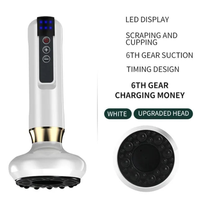 Green electric vacuum cupping massager with adjustable suction and infrared heating functions