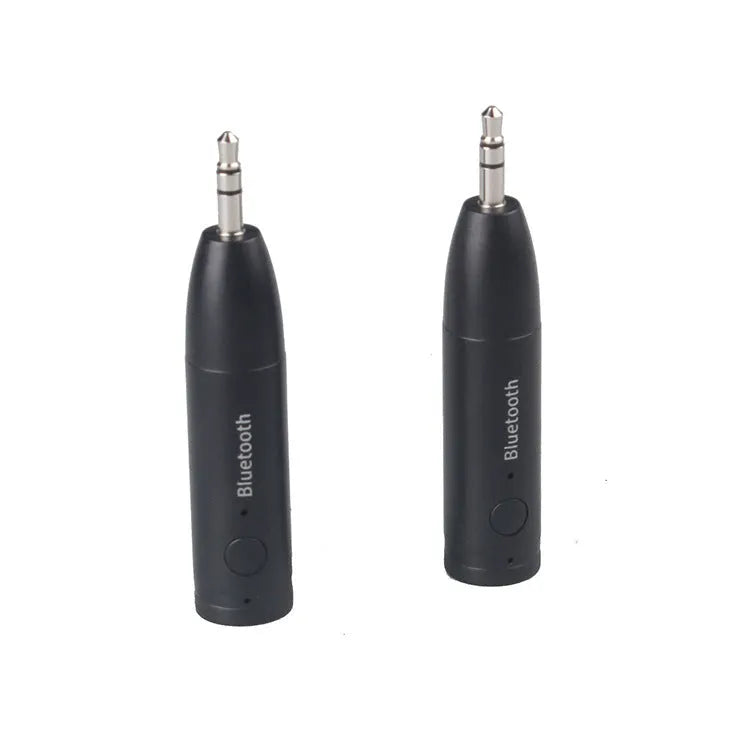 Black Bluetooth audio receiver with 3.5mm AUX jack for connecting to car stereos