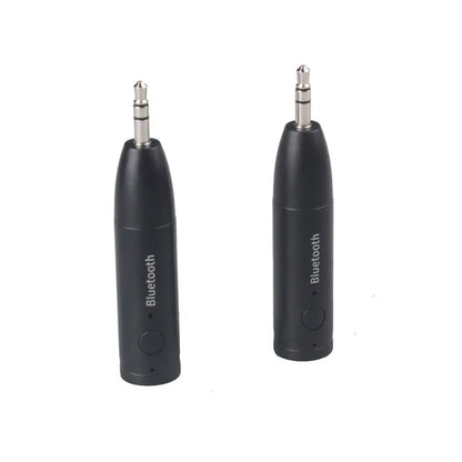 Black Bluetooth audio receiver with 3.5mm AUX jack for connecting to car stereos