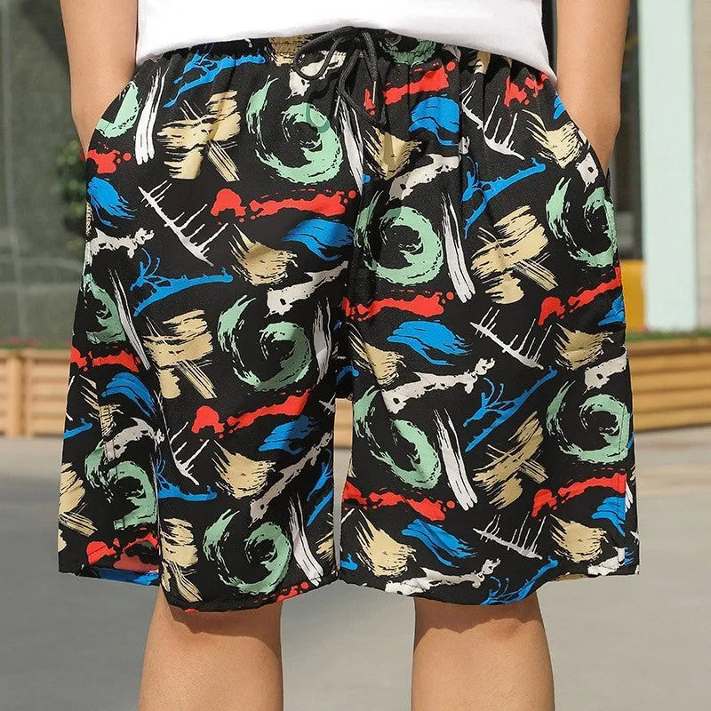 Men's loose casual beach trousers with striped pattern in quick-drying ice silk fabric