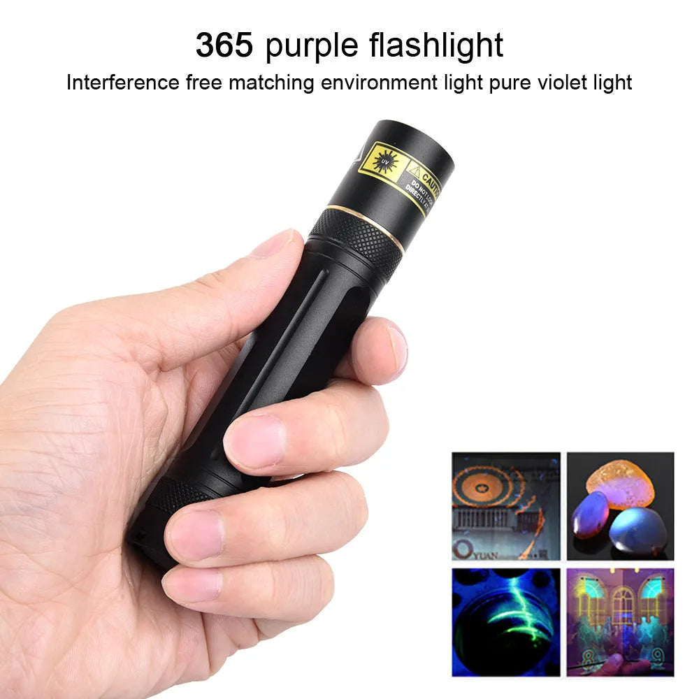 Y36 8006 365nm UV LED flashlight in aluminium alloy with 5W power and 18650 battery option