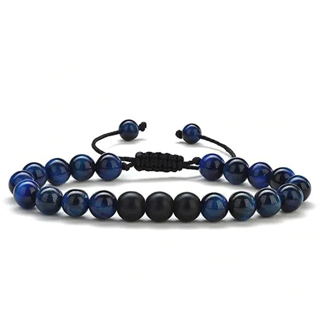 Tiger eye couple bracelets with matte black agate beads in geometric design