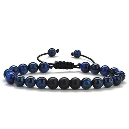 Tiger eye couple bracelets with matte black agate beads in geometric design